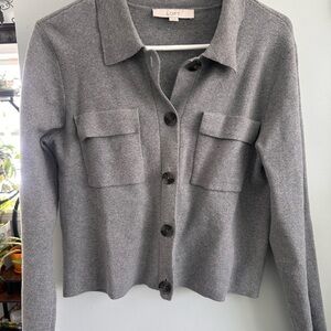 LOFT Heather Gray Button-Front Pocket Jacket